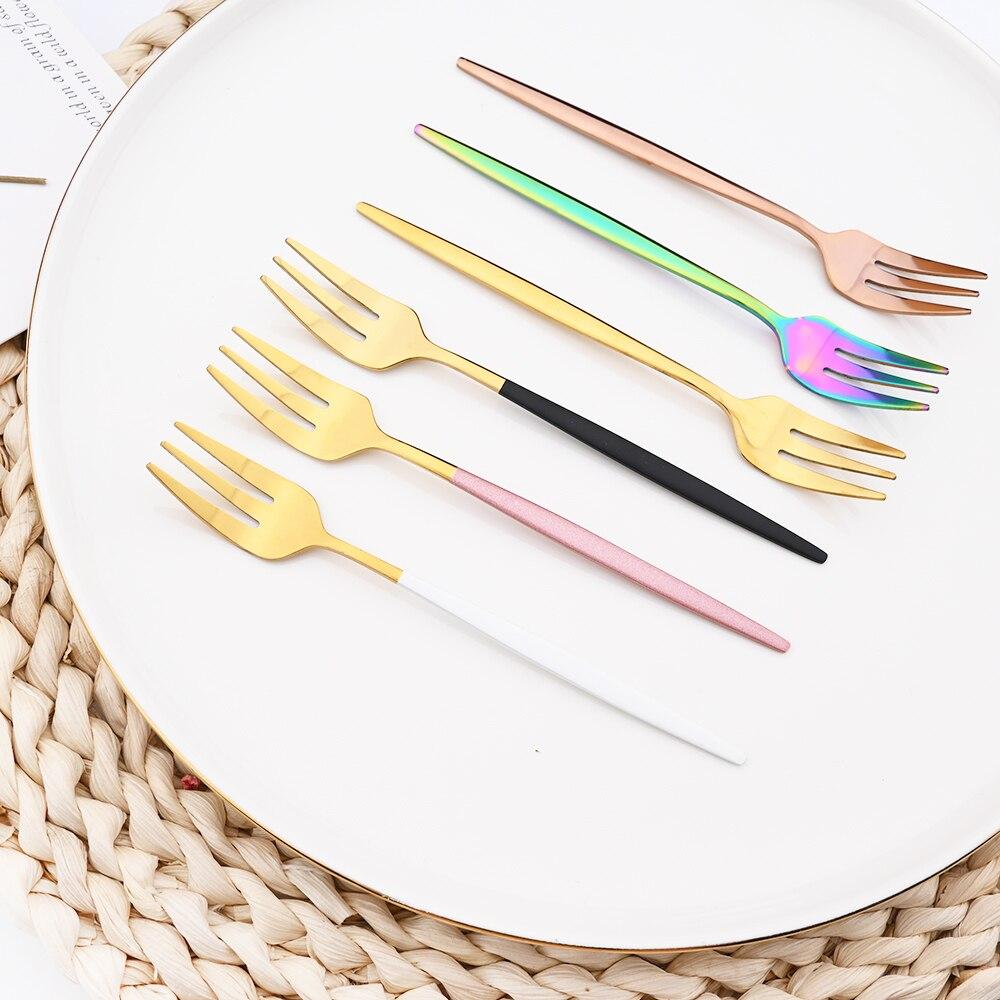 4PCS Stainless Steel Cutlery Rainbow Cake Fruit Fork Dinner Salad Fork Tableware Gold Dessert Fork For Hotel Party Kitchen Tool