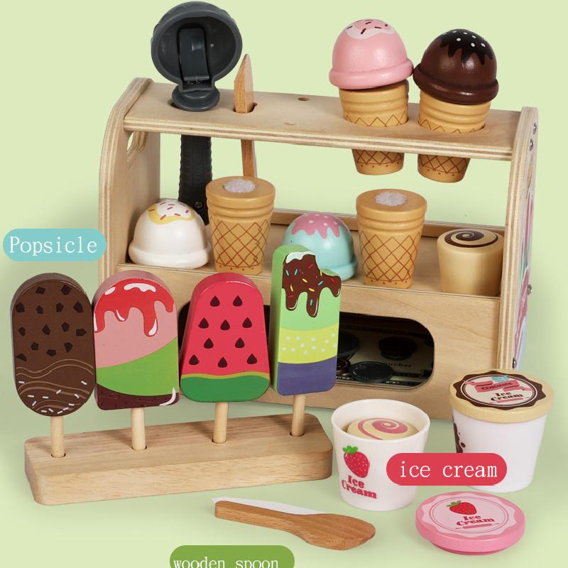 Wooden Simulation Ice Cream Shelf Children Puzzle Interactive Toy For Learning And Creative Play