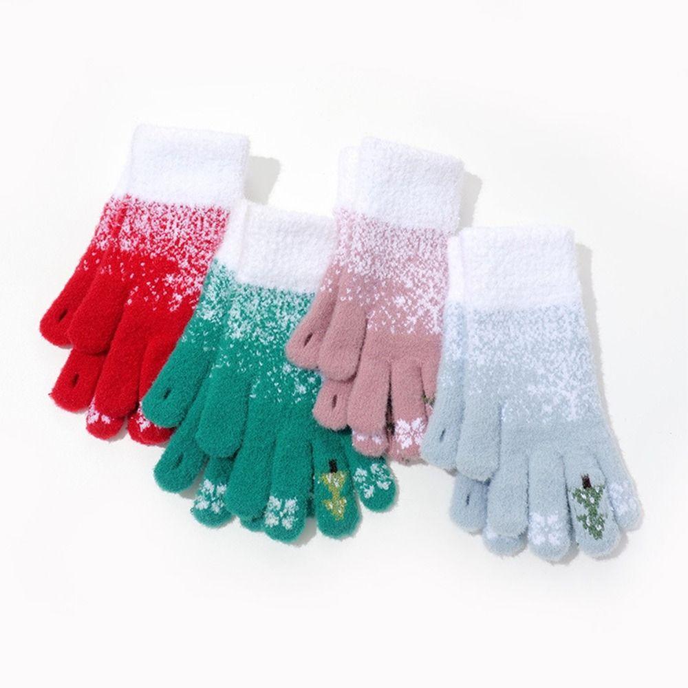 Christmas Knitted Gloves Red Women Mittens Soft Winter Velvet Gloves Ladies