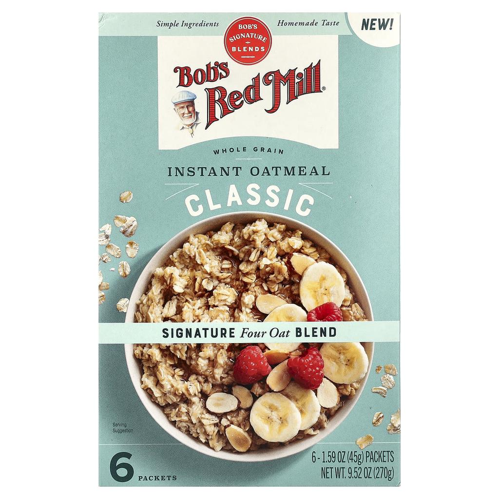 Bob's Red Mill, Instant Oatmeal, Whole Grain, Classic, 6 Pack, 45g (1.59oz) Each