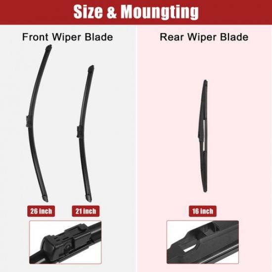 3pcs 26" 21" 16" Car Windshield Wiper Blade Kit for Lexus RX350 16-22 Top-Lock