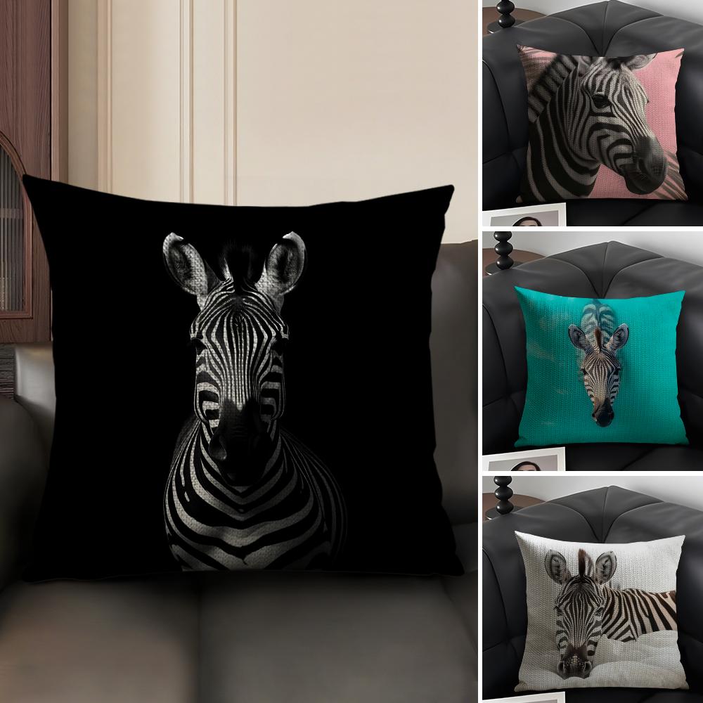 Zebra Cushion Cover Natural Linen Organic Fabric Double-Sided Printing Sofa Home Decor Gift Pillow Case