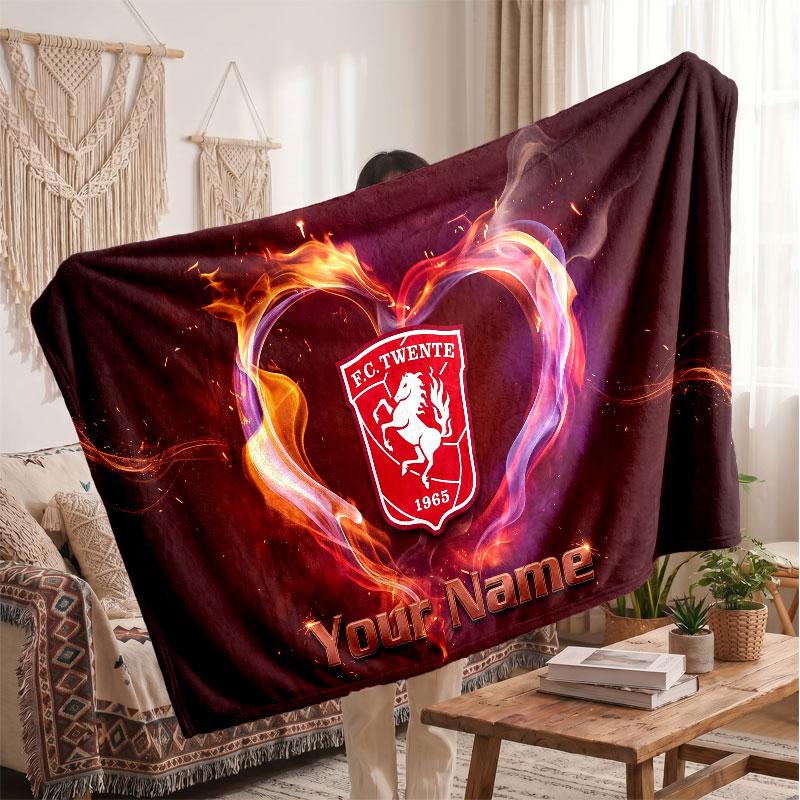 FC Twente Personalized Fleece Blanket With Football Logo, Custom Name Text Soft Warm Home Throw Blanket