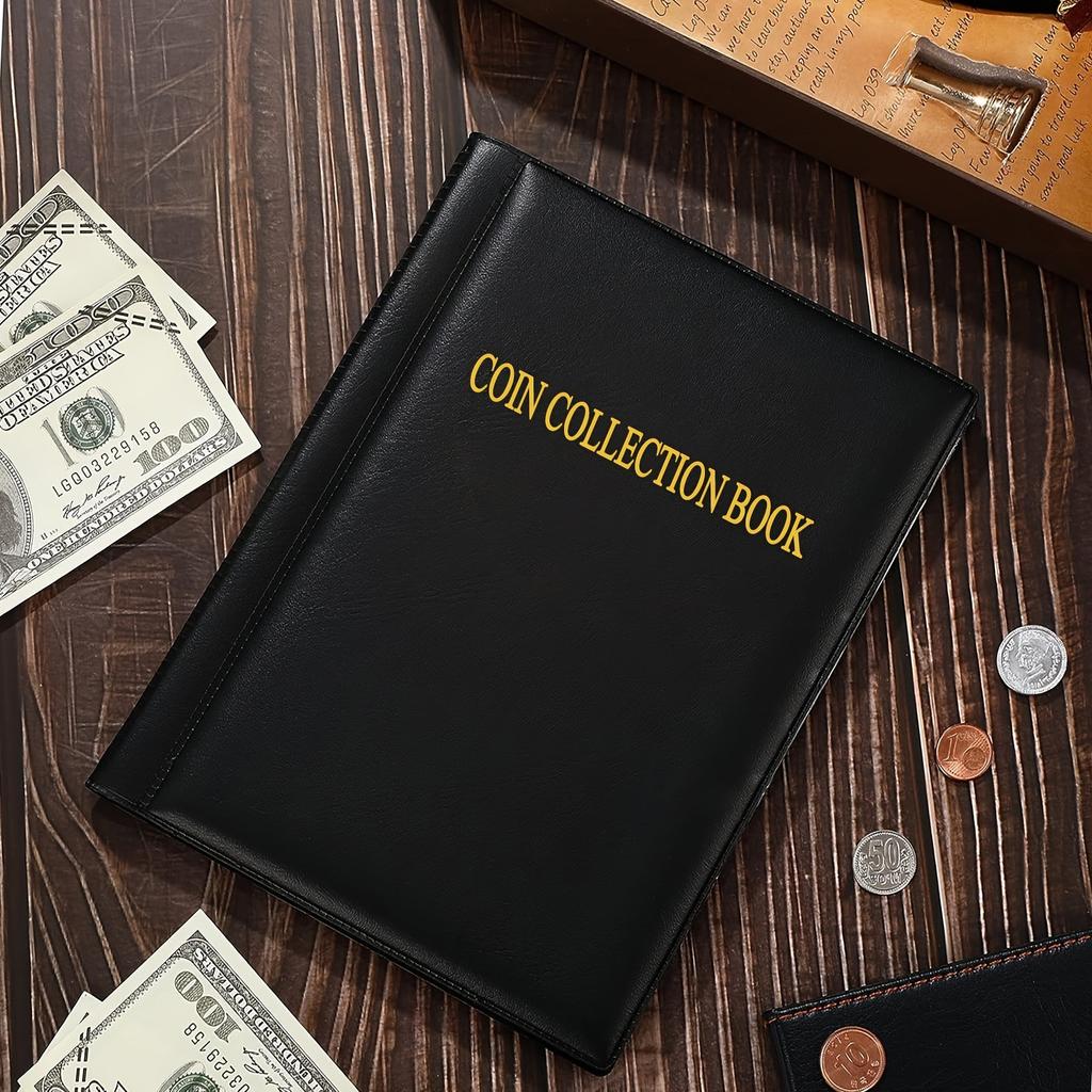 420-grid Coin Book Leather Cover Wear-resistant Anti-fouling for Collecting Coins Stickers Stamps Commemorative Coin Badges
