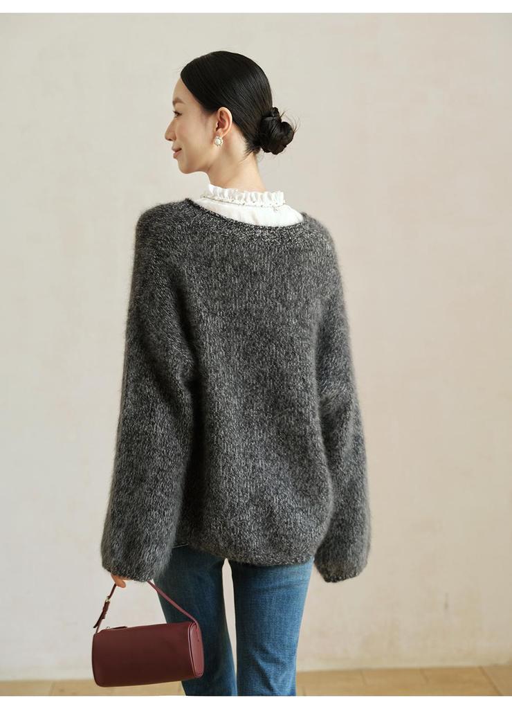 Retro V-Neck Lambswool Cashmere Bouclé Sweater