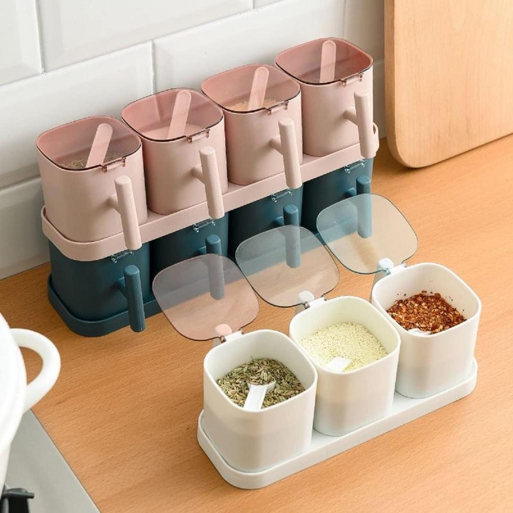 Pink 4-Piece Seasoning Box Set - Feminine Modern Style - Condiment Pots - 31 X 11 X 9CM / 12.2 X 4.33 X 3.54inches