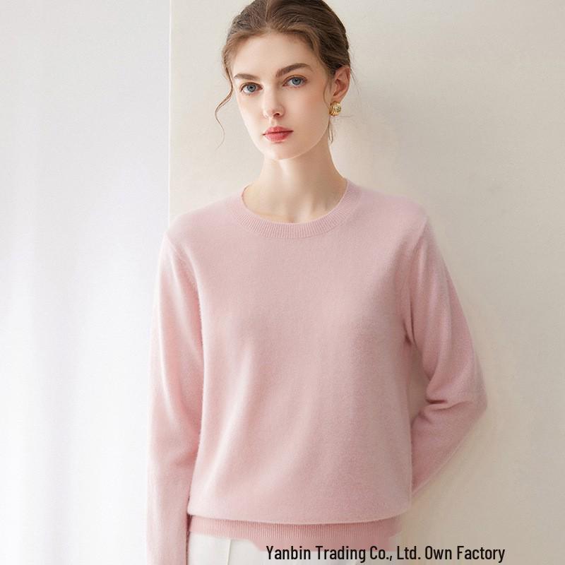 Pure Cashmere Women's Loose Round Neck Pullover Sweater for Autumn and Winter