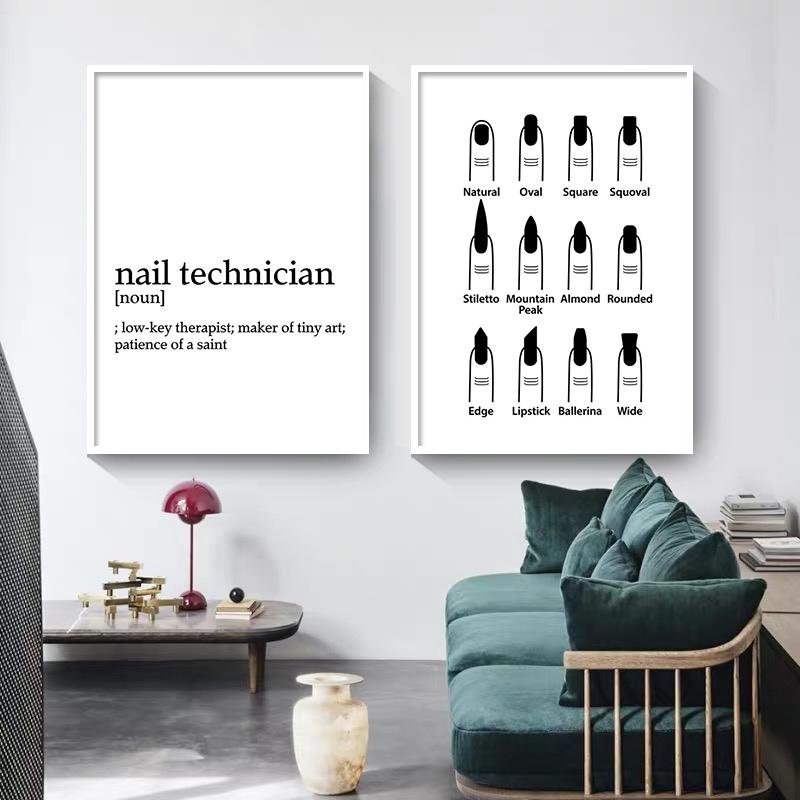 

Черно-белый модный маникюрный мастер, холст, живопись, постеры, принты, настенные панно для макияжа, настенный декор для маникюрного салона, домашний декор
