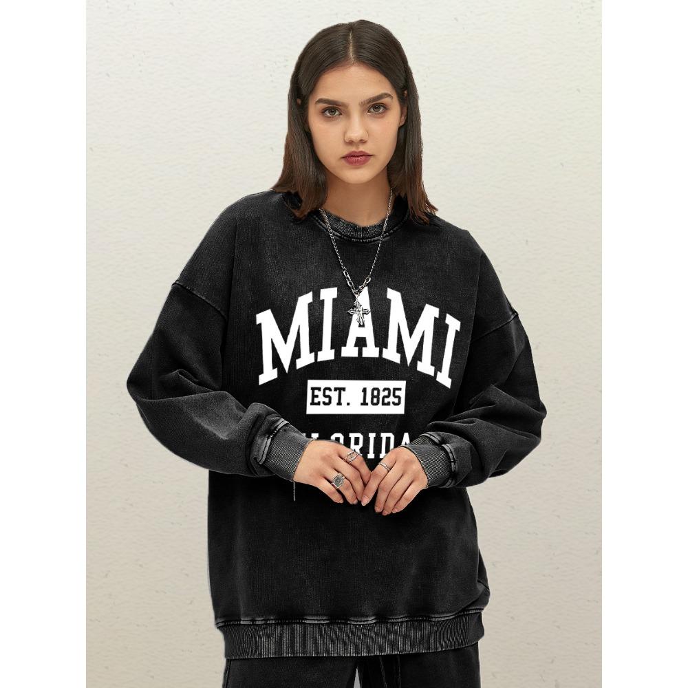 

Майами Основан 1825 Городское Искусство Принт Буква Женский Выстиранный Хлопковый Свитшот с Круглым Вырезом Одежда Мода Спортивная Одежда Свободный Пуловер 3XL