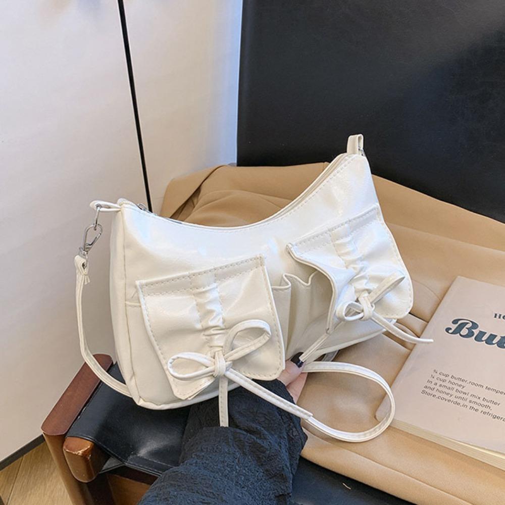 Korean Style Y2k Shoulder Bag Pleated Pu Dumpling Bag Cute Bowknot Crossbody Bag  Dairy