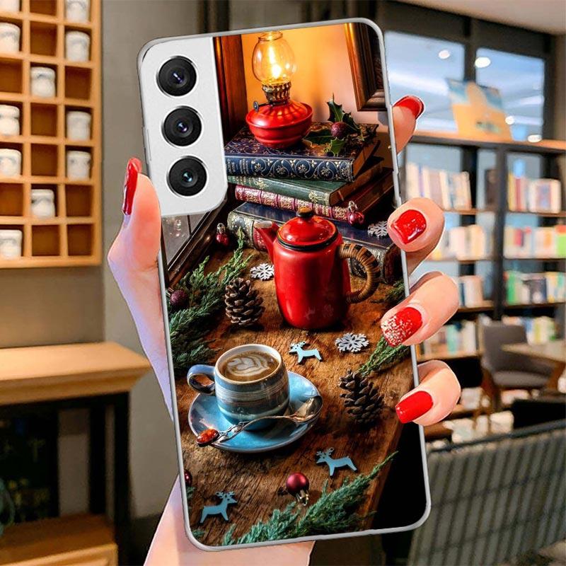 Winter Coffee Christmas Cover Phone Case For Samsung Galaxy S26 S25 Edge S24 Ultra S23 S22 Plus S21 S20 FE Soft Fundas Shell Gal