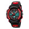 TONSHEN Sports Watch Waterproof LED Digital 50m Water Resistant Military Quartz Dual Time Zone Rubber Strap Red