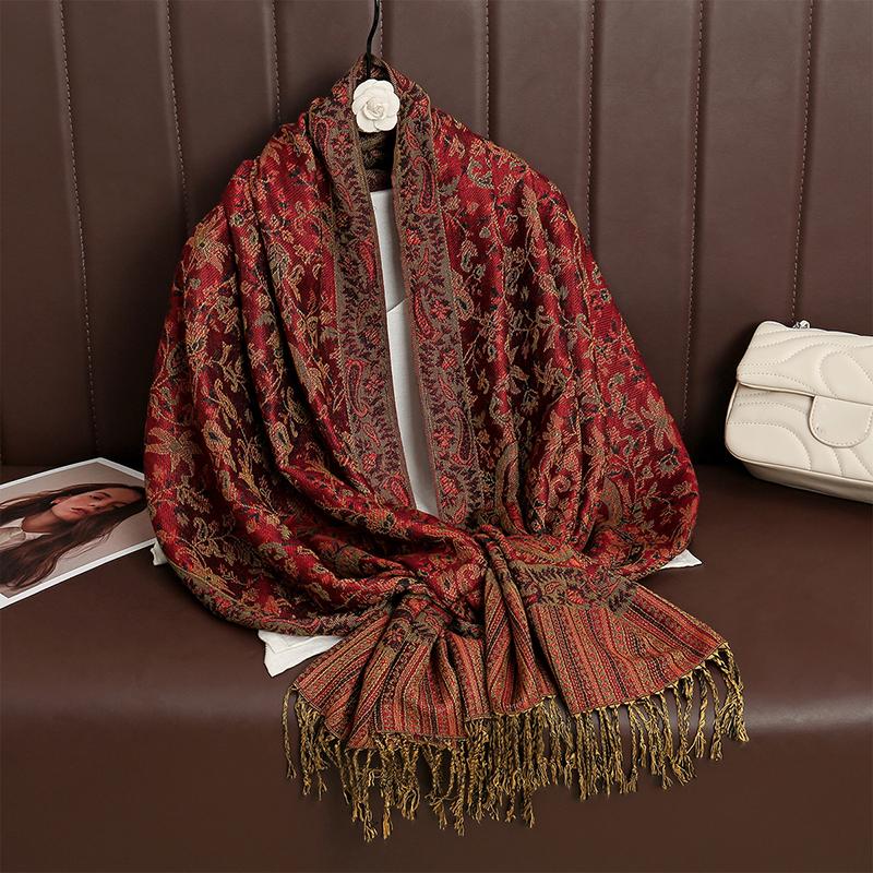 Paisley Pashmina Shawl Scarf Women Jacquard Cashew Printed Scarves Flowers Borders Female Tassel Blanket Wraps Ethnic Shawls