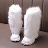 Warme lange Plüsch-Stiefel mit Reißverschluss hinten für Mädchen 2025 Winter Komfort Dicke Sohle Rutschfeste Stiefeletten Modische Unifarbene Kunstpelzstiefel Kind