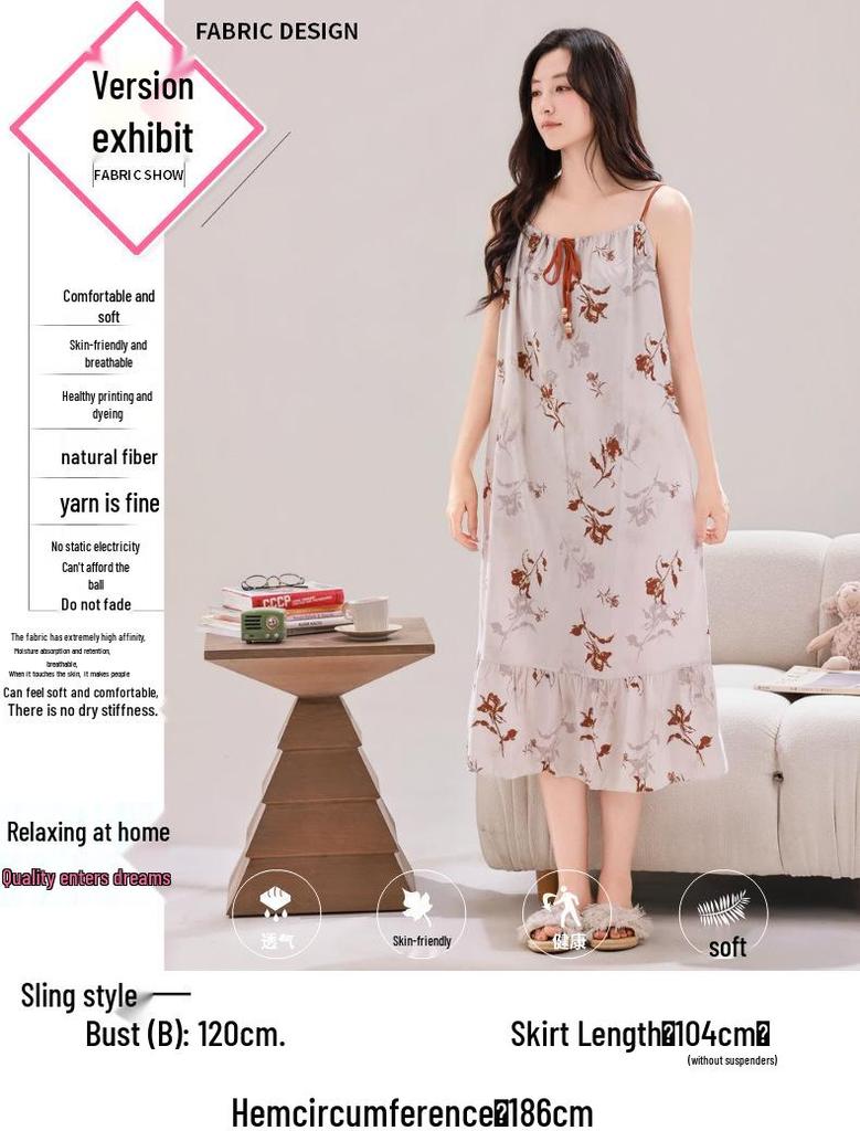Women's Plus Size Cotton Silk Spaghetti Strap Floral Ruffled Nightgown with Adjustable Straps