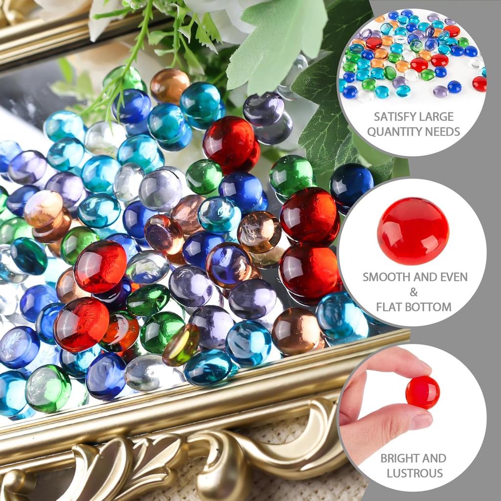 FUTUREPLUSX 80PCS Mini Flat Glass Marbles, Vase Fillers 0.5inch Glass Gems Decorative Beads Pebbles for Aquarium Fish Tank Vase Home Decor