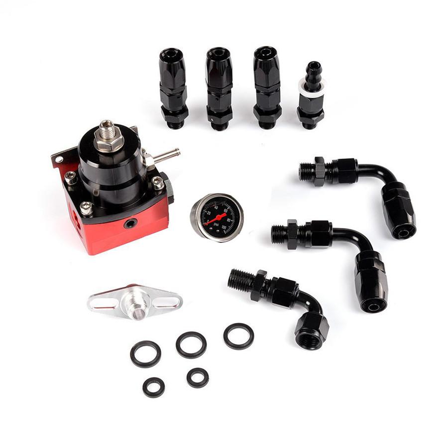 Universal Adjustable Fuel Pressure PSI Regulator Oil Gauge Hose Fitting Kit