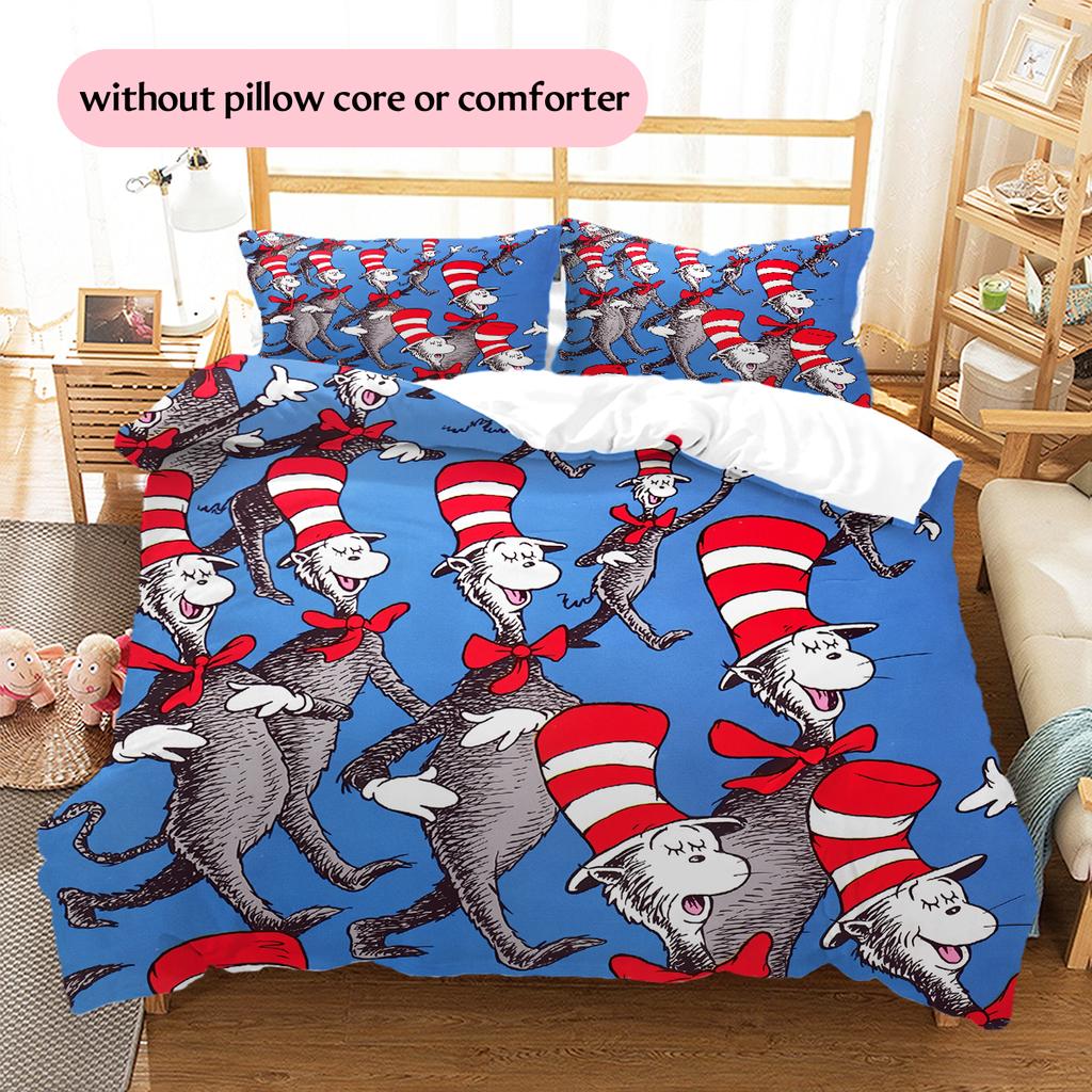 The Cat In the Hat Pattern Bedding Home Decoration Birthday Gift (1 * Duvet Cover + 2 * Pillowcase, Without Core)