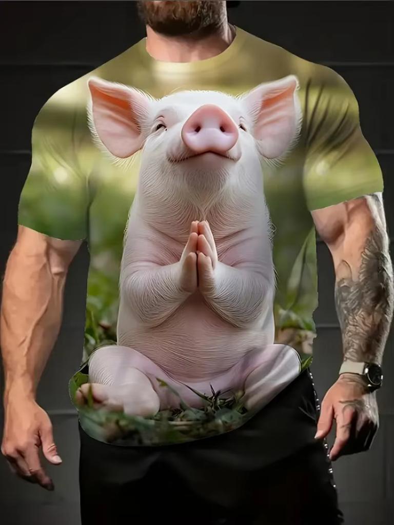 Men T-Shirt Funny Animal 3D Printing Tee Tops Round Neck T-Shirts Short Sleeve Tees Casual Loose Gym Tshirt Y2k Unisex Clothes