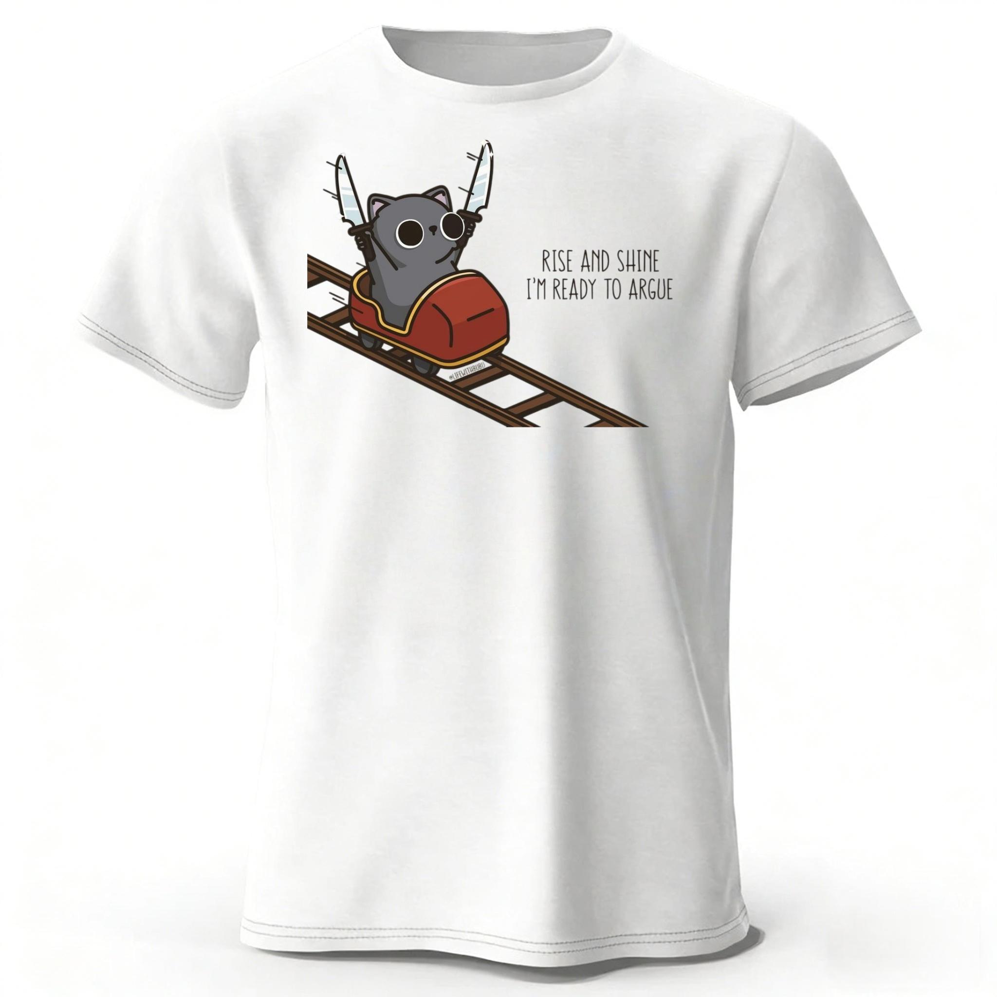 

Summer New Cute Cat Simple Print Mens Pure Cotton Sports Running Fitness Short Sleeved Simple Style Plus Loose Tshirt 4XL