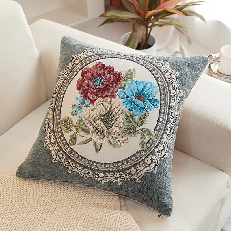 Peony Flower Bedside Soft Cover Backrest Chinese Style Light Luxury Pillow Embroidery