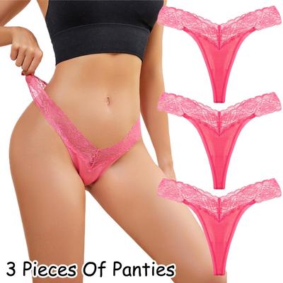 3-Pack Low-Rise Lace Cotton T-Back Thongs for Women