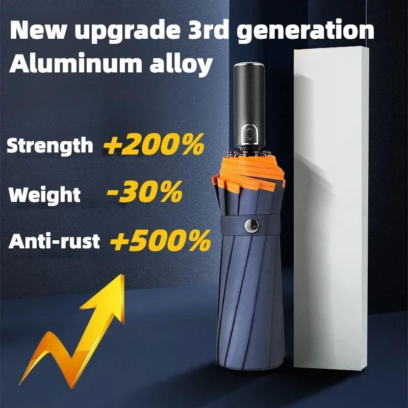 Large 135Cm Automatic Folding Umbrella, Reinforced Windproof Strong, Safety Reflective, Big Sun And Rain Umbrellas For Men Women