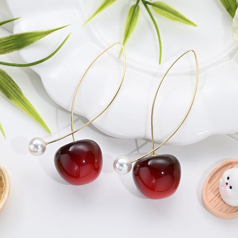 Fashion Red Cherry Earrings Women's New Delicate Super Fairy Cherry Earrings Pendant Premium Design Versatile Earrings