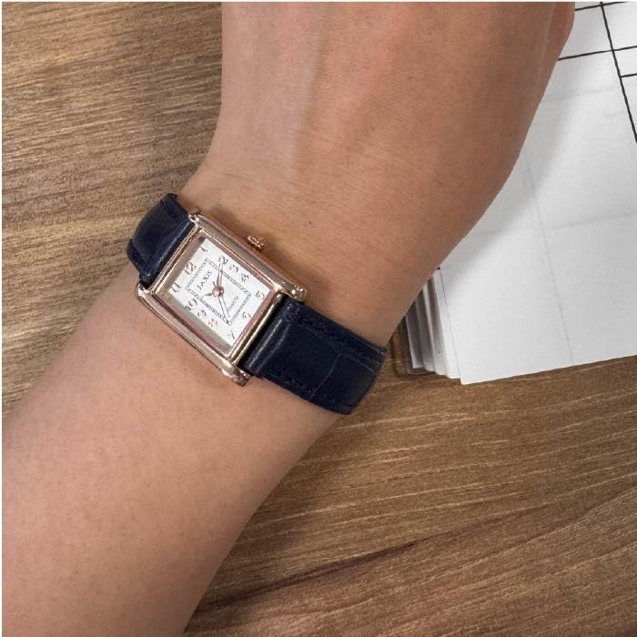 Rectangular Crocodile Embossed Watch with Arabic Numerals for J-AXIS Classical, Elegant, Easy-to-Read (Suitable Students)