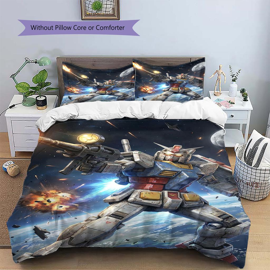 GUNDAM Pattern Bedding Set Quilt Cover Pillowcase Home Decor Gift (1 * duvet cover + 2 * pillowcase, without core)