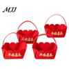 Housewarming Gift Holder 4 Pcs DIY Basket with Handle, Non-woven Fabric Red Basket, Decorative Snack Organizer Good Luck Handheld for Chinese