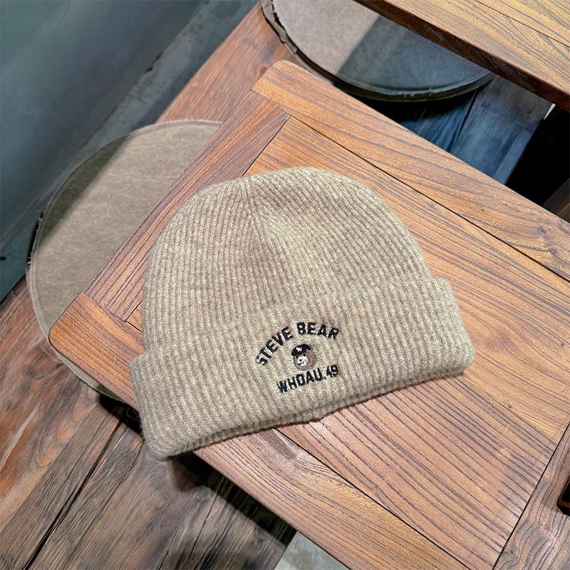 New Cute Bear Embroidered Knitted Hat Autumn and Winter Warm Ear Protection Korean Style Casual Versatile Couple Wool Hat