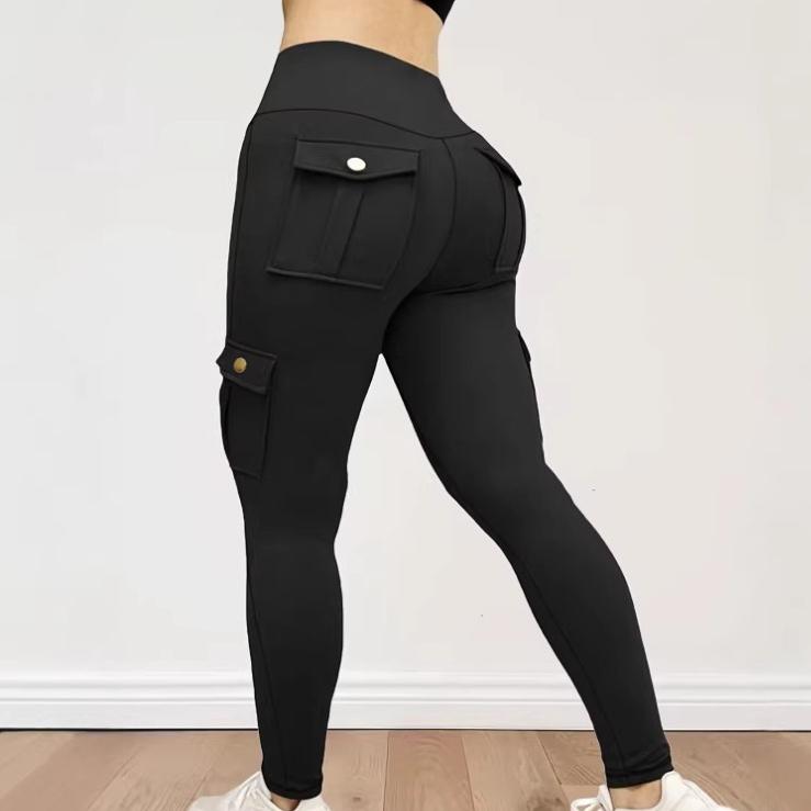 Dámské cargo kalhoty na jógu s více kapsami, vysoký pas, vysoce elastické, úzké, fitness legíny