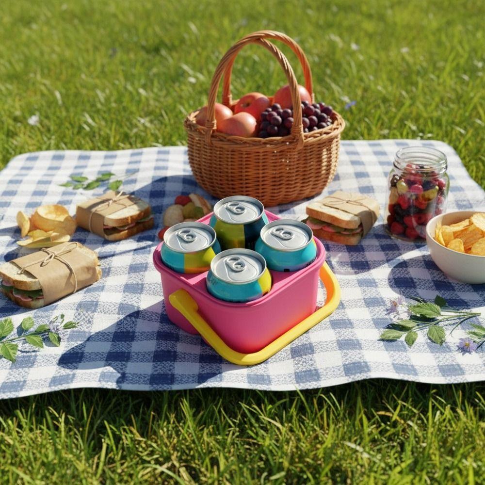 Square Travel Insulated Cooler Case 4-Can Thermal Drink Box Portable Drink Freezer  Outdoor