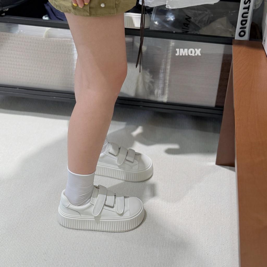 European Leather Little White Shoes Women's 2025 Autumn New Thick-soled Velcro Cowhide Biscuit Shoes Sports and Leisure Board Shoes