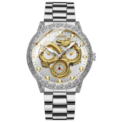 Kinryu Uhr, wasserdicht, Seiko Analog Quarz Kopie Uhr, leuchtender Edelstahl, coole stylische silberne Herrenuhr, stufenverstellbar