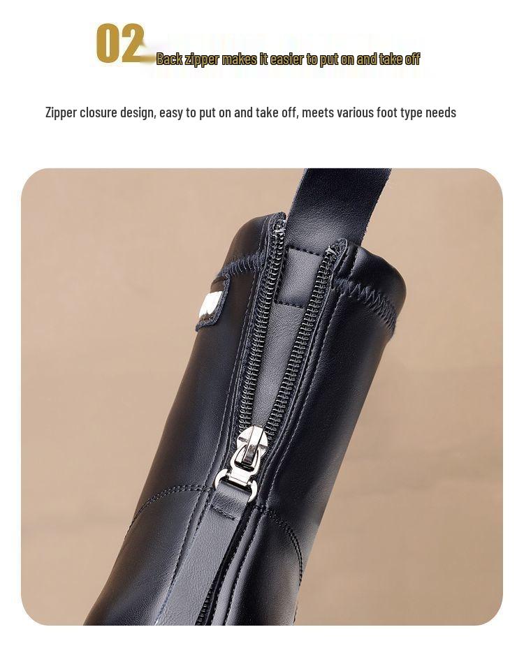 Women's 2025 Leather Chelsea Ankle Boots: Slimming, Thick Sole, Height-Boosting, Back Zipper, Fashionable Martin Style.