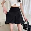 2024 Summer Plus Size High-Waist A-line Skort - Black Midi with Slit