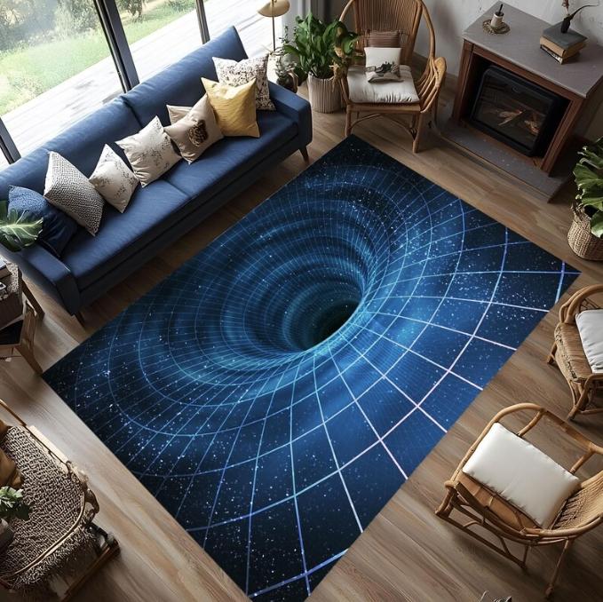 2D Vortex Optical Illusion Area Rug Soft Non-Slip Psychedelic Tunnel Carpet Modern Abstract Red Yellow Light Pattern Decor Mat