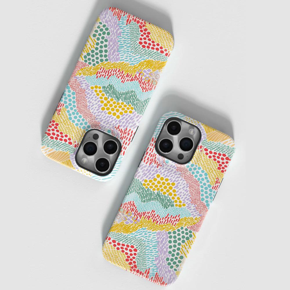 Macaron Contrasting Color Abstract Polka Dot Line Film 2-in-1 Mobile Phone Case iPhone13Pro Anti-drop Protective Case