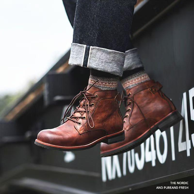 May Kaji Martin boots retro tooling boots men's high-top locomotive shoes large size American retro tooling boots