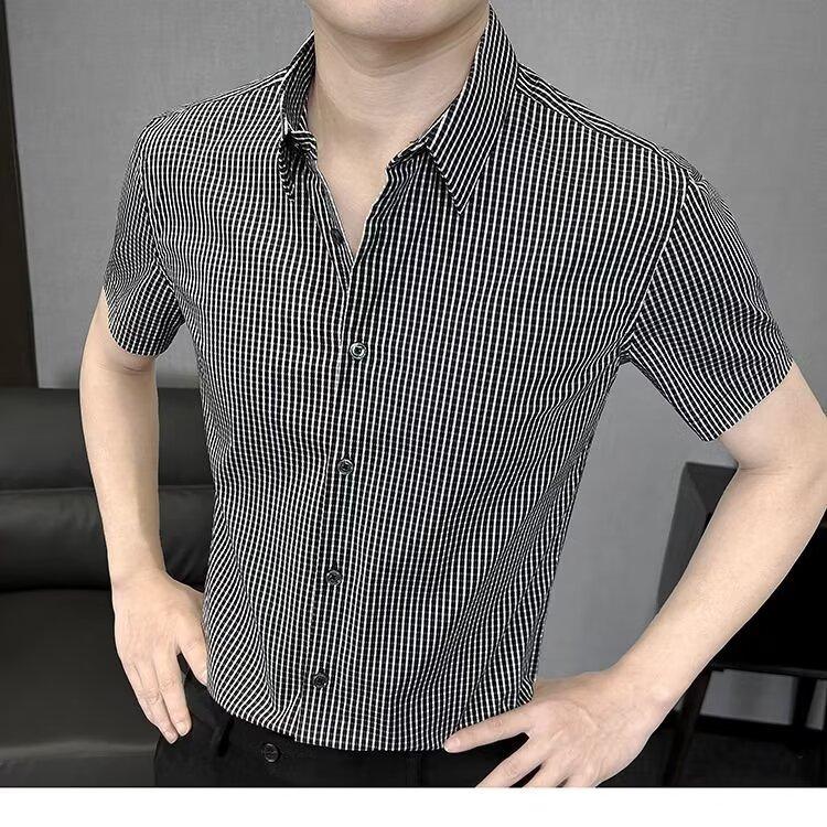 2024 Neformální kostkovaná volná košile s klopami pro muže středního věku a mladé muže, Business casual módní bunda pro muže