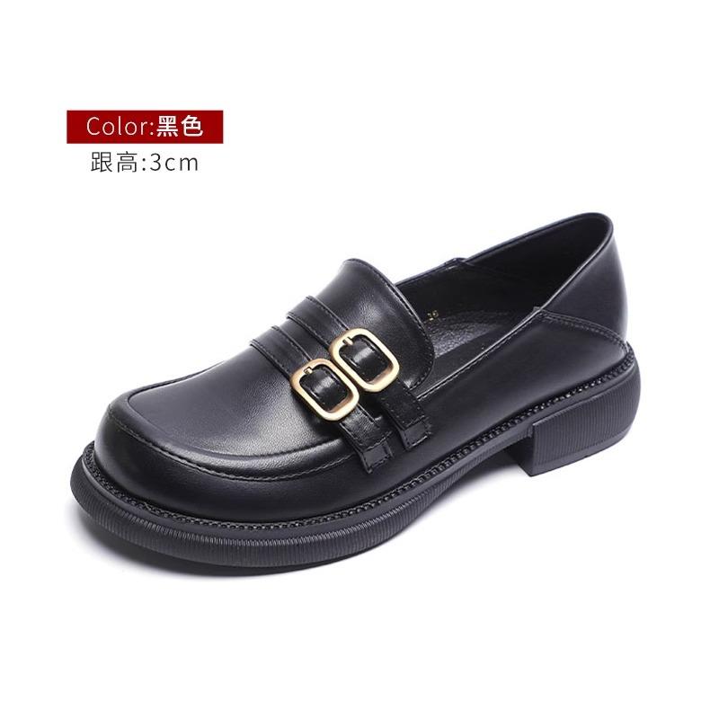 Small leather shoes women s platform loafers spring and autumn one-pedal Mary Jane British style retro with skirt college jk single shoes 35 чёрный 2828₽