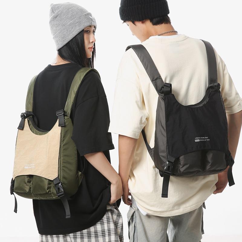 Hong Kong wind locomotive trendy cool neutral color matching shoulder bag new large capacity double shoulder messenger bag