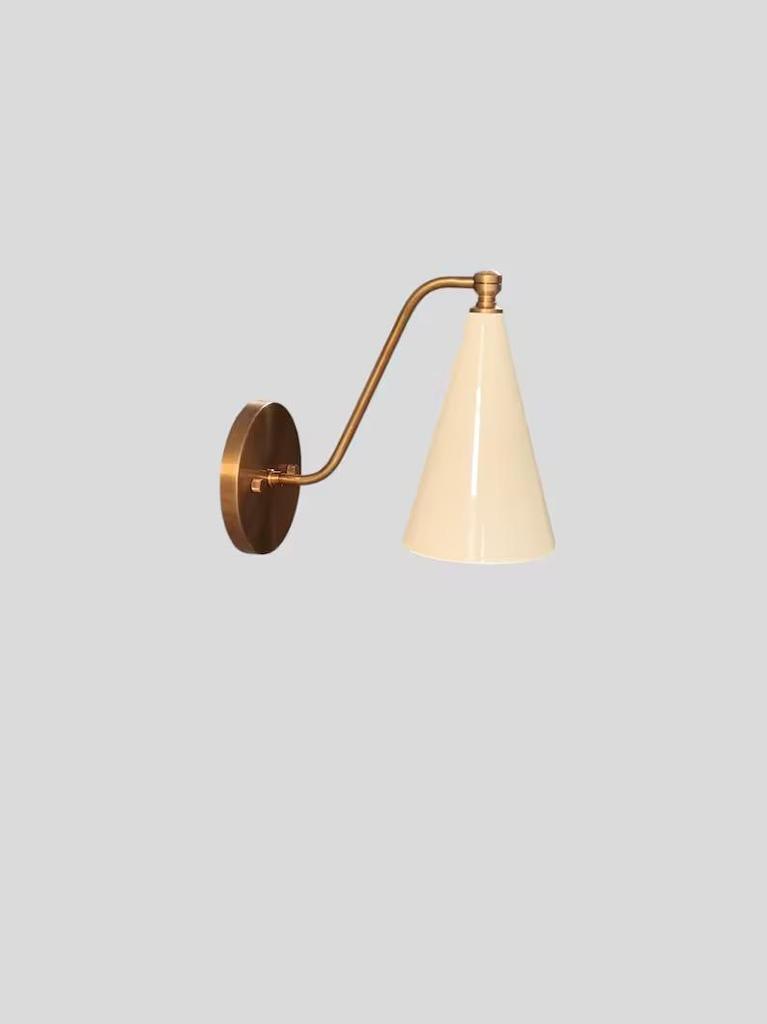 Handmade Brass Wall Sconce: Ivory Cone Shade, Minimalist Light