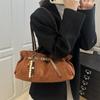 Vintage Belt Design Suede Shoulder Bags for Women Autumn Versatile Ladies Classic Handbags Large Capacity Female Tote Bag