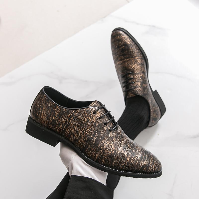 Men Derbys Oxford Skull Print Personality Nightclub Leather Shoes Men's Tuxedo Wedding Blazers Saddle Dance Shoes Plus Size