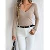 New Reversible V-Neck Long Sleeve Knitted Top Solid Color Round Neck Wool Blend Pullover Sweater Base Shirt