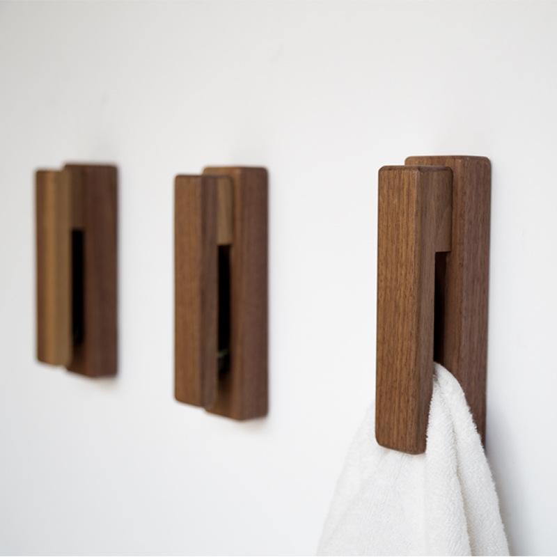 HeMu Creative Solid Wood Towel Hook Wall Kitchen Rag Storage Hook Without Punching Wooden Sticky Hook Behind Door