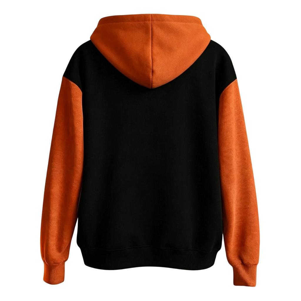 Women's Long Sleeve Pullover Hoodie Sweatshirt with Halloween Print and Drawstring